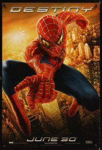 2t659 SPIDER-MAN 2 teaser DS 1sh '04 cool image of Tobey Maguire as superhero, destiny!