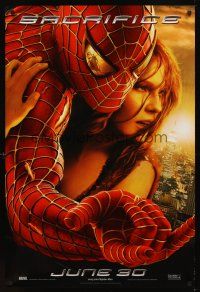2t657 SPIDER-MAN 2 teaser DS 1sh '04 cool image of Tobey Maguire & Kirsten Dunst, sacrifice!