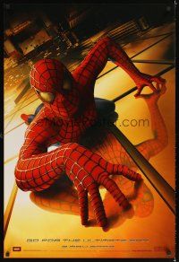 2t650 SPIDER-MAN heavy stock teaser 1sh '02 Tobey Maguire crawling up wall, Marvel Comics!