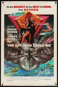 2t667 SPY WHO LOVED ME 1sh '77 cool artwork of Roger Moore as James Bond by Bob Peak!