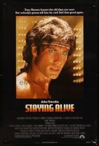 2t686 STAYING ALIVE 1sh '83 super close up of John Travolta in Saturday Night Fever sequel!
