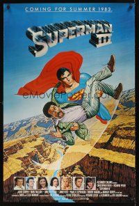 2t696 SUPERMAN III advance 1sh '83 art of Reeve flying with Richard Pryor by L. Salk!