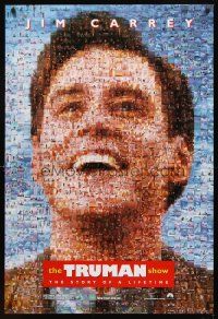 2t745 TRUMAN SHOW teaser DS 1sh '98 really cool mosaic art of Jim Carrey, Peter Weir directed!