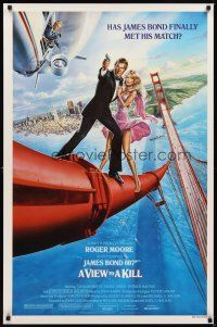 2t758 VIEW TO A KILL style B 1sh '85 art of Roger Moore as James Bond & Tanya Roberts by Goozee!