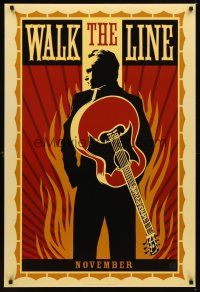 2t764 WALK THE LINE style A teaser DS 1sh '05 cool artwork of Joaquin Phoenix as Johnny Cash!