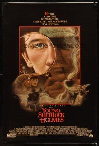 2t799 YOUNG SHERLOCK HOLMES 1sh '85 Steven Spielberg, Nicholas Rowe, really cool detective art!