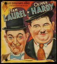 2r592 LAUREL & HARDY kraftbacked stock Belgian '40s great stone litho art of classic comedy duo!