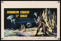 2r626 ROBINSON CRUSOE ON MARS Belgian '64 sci-fi art of Paul Mantee & his man Friday Victor Lundin