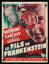 2r640 SON OF FRANKENSTEIN Belgian R50s art of Boris Karloff as the monster, Basil Rathbone!