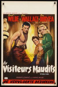 2r642 STORM FEAR Belgian '56 different artwork of barechested Cornel Wilde & Jean Wallace!