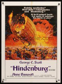 2r690 HINDENBURG Danish '75 George C. Scott & all-star cast, art of zeppelin crashing down!