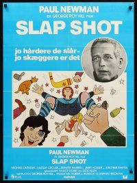 2r731 SLAP SHOT Danish '77 great hockey art of Paul Newman & cast by Guillotin!
