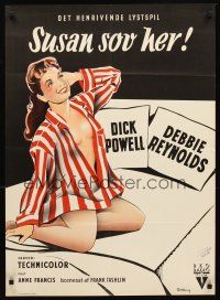 2r740 SUSAN SLEPT HERE Danish '54 art of sexy Debbie Reynolds wearing only an unbuttoned shirt!