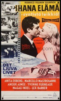 2r022 LA DOLCE VITA Finnish '60 Federico Fellini, Marcello Mastroianni, sexy Anita Ekberg!