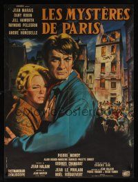 2r490 LES MYSTERES DE PARIS French 23x32 '62 art of Jean Marais & Dany Robin by Jean Mascii!