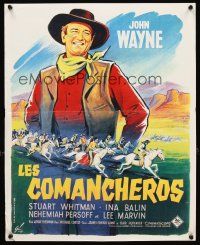 2r508 COMANCHEROS French 15x21 R60s artwork of cowboy John Wayne, directed by Michael Curtiz!