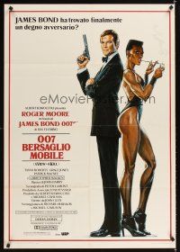 2r402 VIEW TO A KILL Italian 1sh '85 art of Roger Moore as Bond & smoking Grace Jones by Goozee!