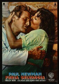2r444 LEFT HANDED GUN Italian photobusta '58 great romantic image of Paul Newman & Lita Milan!
