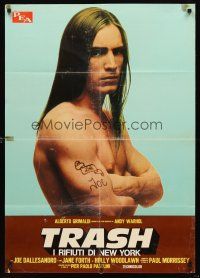 2r404 ANDY WARHOL'S TRASH Italian lrg pbusta '72 close up of barechested Joe Dallessandro!