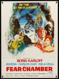 2r006 FEAR CHAMBER MexicanEnglish poster '73 cool horror art of Boris Karloff in his last movie!
