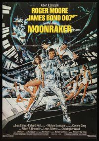 2r157 MOONRAKER Swedish '79 art of Roger Moore as James Bond & sexy space babes by Goozee!