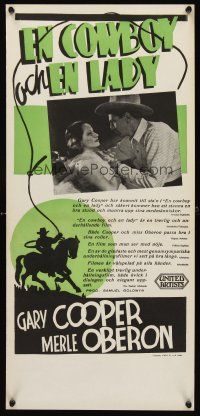 2r160 COWBOY & THE LADY Swedish stolpe '39 Gary Cooper, pretty Merle Oberon!