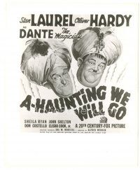 2s065 A-HAUNTING WE WILL GO 8x10 still '42 cool art of Laurel & Hardy from the six-sheet!