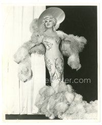 2s569 MAE WEST 8x10 still '30s full-length standing close up in sexy feathered dress & hat!