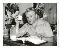 2s890 TRIBUTE TO A BAD MAN candid deluxe 8x10 still '56 James Cagney studies script w/glass of milk