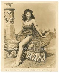 2s972 YVONNE DE CARLO 8x10 still '44 wonderful sexy portrait wearing sarong by native carvings!