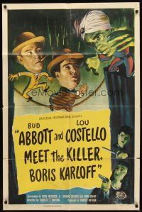 2w029 ABBOTT & COSTELLO MEET THE KILLER BORIS KARLOFF 1sh '49 art of scared Bud & Lou!