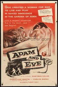 2w032 ADAM & EVE 1sh '58 sexiest art of naked man & woman in the Mexican Garden of Eden!