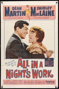 2w043 ALL IN A NIGHT'S WORK 1sh '61 smoking Dean Martin holds sexy Shirley MacLaine!