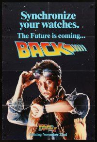 2w076 BACK TO THE FUTURE II teaser DS 1sh '89 Michael J. Fox as Marty, synchronize your watches!