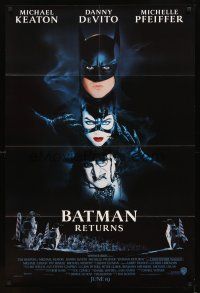 2w088 BATMAN RETURNS advance DS 1sh '92 close-up of Danny DeVito as the Penguin, Tim Burton!