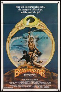 2w092 BEASTMASTER 1sh '82 cool fantasy art of barechested Marc Singer & sexy Tanya Roberts!