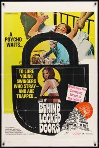 2w094 BEHIND LOCKED DOORS 1sh R76 a psycho waits to lure young swingers!