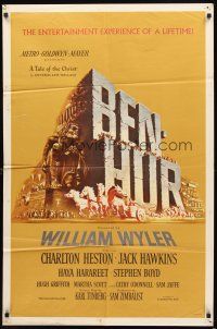 2w098 BEN-HUR 1sh '60 Charlton Heston, William Wyler classic religious epic, chariot art!