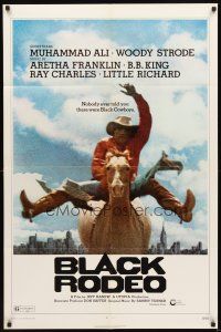 2w115 BLACK RODEO 1sh '72 Muhammad Ali, Woody Strode, black cowboy on horse in city image!