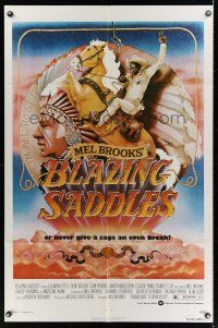 2w122 BLAZING SADDLES 1sh '74 classic Mel Brooks western, art of Cleavon Little by John Alvin!