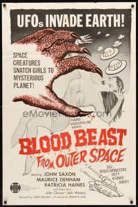 2w126 BLOOD BEAST FROM OUTER SPACE 1sh '66 UFOs invade Earth, creatures snatch sexy girls!