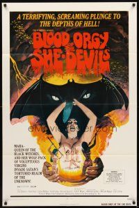 2w127 BLOOD ORGY OF THE SHE DEVILS 1sh '72 Ted V. Mikels, a plunge into the depths of Hell!