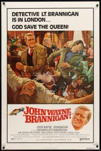 2w140 BRANNIGAN 1sh '75 great Robert McGinnis art of fighting John Wayne in England!