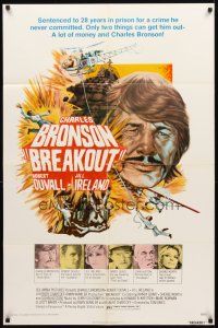 2w143 BREAKOUT blue tagline style 1sh '75 Jim Pearsall action artwork, Charles Bronson!