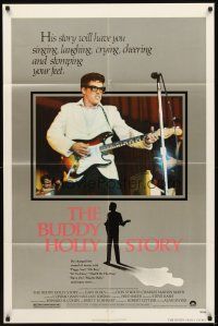 2w151 BUDDY HOLLY STORY 1sh '78 great image of Gary Busey performing on stage with guitar!