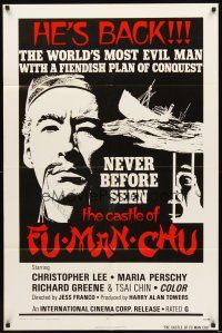 2w177 CASTLE OF FU MANCHU 1sh '72 art of Asian villain Christopher Lee, directed by Jess Franco!