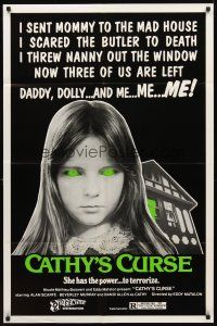 2w179 CATHY'S CURSE 1sh '77 creepy image of Linda Koot, she has the power to terrorize!