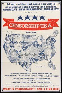2w180 CENSORSHIP U.S.A. 1sh '71 sexploitation, what is pornography? you'll find out!