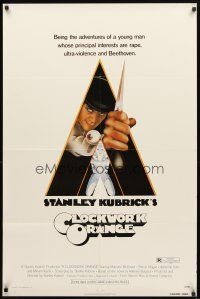 2w206 CLOCKWORK ORANGE R-rated 1sh '72 Stanley Kubrick classic, Philip Castle art of McDowell!