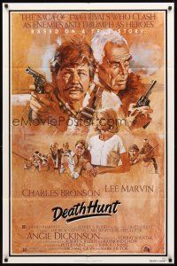 2w257 DEATH HUNT 1sh '81 artwork of Charles Bronson & Lee Marvin with guns by John Solie!